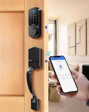 B200 Keyless Entry Door Lock with Handle Set, Smart Locks for Front Door, Deadbolt Smart Lock, Front Door Locks Set, Electronic keypad Deadbolt with Handle, 12 Months Battery, IP54