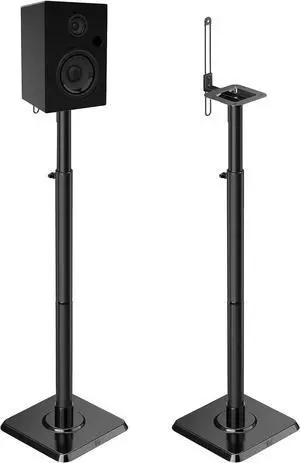Dream Black Alloy Steel Speaker Stands, Height Adjustable Bookshelf Speaker Stand Pair, Universal Fit, 11 lbs Capacity, Set of 2 for Bose Polk JBL Sony Yamaha - 42" Max Height