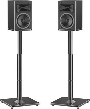 Universal Speaker Stands Pair 28.3" to 37.4" Height Adjustable Floor Speaker Stands, Holds Bookshelf & Satellite Speaker Large Speaker, Up to 22LBS Cable Concealing 9.8" Plate Black MU9132-L