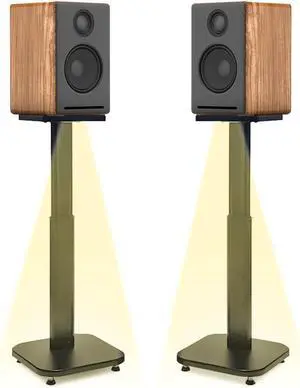 Universal Bookshelf Speaker Stands Pair - Adjustable Height Floor Stands for Surround Sound - Holds 25lbs for Studio, Home Theater System - Tool-Free Assembly