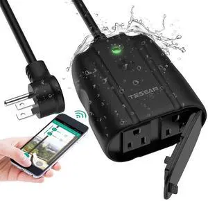 Outdoor Smart Plug Waterproof,  Smart WiFi Outlet Works with Alexa, Google Assistant, 2 Individual Sockets Outside Power Strip with Switch, 2.4GHz Wi-Fi Only, for Lights and 2HP Pool Pump