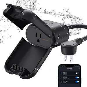 PQR11 Outdoor Smart Dimmer Plug Waterproof IP66, Smart WiFi Plug Compatible with Alexa & Google Assistant, Outdoor Dimmer for String Lights, No Hub Required, UL Certified, 1 Pack, Black