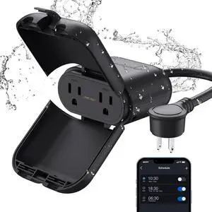 PQR22 Outdoor Smart Dimmer Plug Waterproof IP66, Smart WiFi Plug with 2 Individually Sockets, Compatible with Alexa & Google Assistant, Outdoor Dimmer for String Lights, UL Listed, 1 Pack