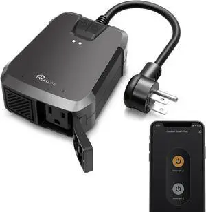 Outdoor Smart Plug with 2 Individual Control Outlets, IP64 Weather Resistance, Smart Home Outlet Timer Compatible with Alexa, Google Home and SmartThings, 2.4GHz WiFi Only, No Hub Required
