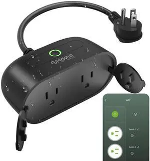 Smart Outdoor Plug Wi-Fi Outlet, Dual Individual Sockets Smart Plug with IP64 Waterproof, Works with Alexa Google Assistant & SmartThings, No Hub Needed for Smart Home Control, 2.4G WiFi Only