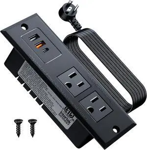 Recessed Power Strip with USB C Fast Charging Conference Recessed Outlet,Space-Saver for Furniture Side Table,2 AC Outlets,3 USB Ports,6ft Cord, for Home