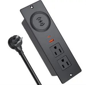 Recessed Power Strip with 15W Wireless Charger, Flush Mount Power Strip with 2 Outlets, 2 USB, and 6.56FT Flat Plug Cable, Furniture Recessed Outlet for Drawer, End Table, Sofa, Cabinet