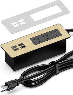 PD 65W Recessed Power Strips, Flush Mount Power Outlet with 2 USB-C Ports,Fast Charging Station,Conference Surge Protector Recessed Outlets,6Ft Extension Cord,Office/Home Furniture Mountable