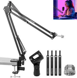Mic Arm Microphone Arm for Blue Yeti Microphone, HyperX QuadCast, SoloCast Yeti x and other Mics, Mic Boom Arm with Desk Mount Clamp 3/8" to 5/8" Screw for Live Streaming Podcasting Gaming