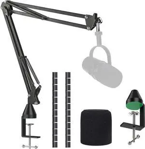 MV7 MV7X MV7+ Boom Arm - Mic Arm with Foam Cover Windscreen Compatible with Shure MV7 and Shure MV7X and Shure MV7+ Microphone with Pop Filter and 2 Cable sleeves