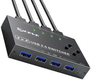 USB 3.0 Switch Selector 4 Computers, 4 Port USB KVM Switch for 4 PC Share 4 USB Devices for Keyboard Mouse Printer, Wired Remote and 4 USB 3.0 Cables Included