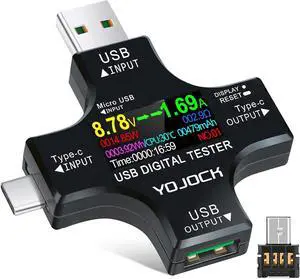 USB C Tester USB Power Meter 2 in 1 Digital Multimeter 3.6-32V 0-8.0A Voltage and Current Tester, Type C Voltmeter Battery Capacity Volt Ammeter Power Bank USB Cable Charger Detector