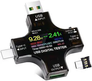 USB C Tester Power Meter 2 in 1,Digital Multimeter 3.6-32V 0-8.0A Voltage and Current Tester Meter, Type C Voltmeter Battery Capacity Volt Ammeter Power Bank Fast Charger Detector