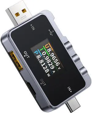 FNAC-28 2 in 1 Type C USB Tester 4-24V 6.5A, LCD Voltage Current Power Tester Digital Multimeter, USB Power Meter with Two Way Current Detection Data Record, QC2.0/QC3.0 USB Voltage Meter