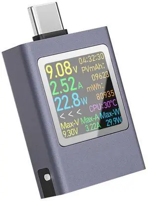 USB C Power Meter,Digital Multimeter,USB C Tester Power Meter,Type C Voltage and Current Tester Meter,Working Time Ammeter Voltmeter USB Cable Charger Detector Color LED Display