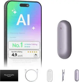 NotePin Voice Recorder, AI Voice Recorder, App Control, AI Notetaker, AI Transcribe & Summarize, Support 112 Languages, 64GB Memory, Audio Recorder for Lectures, Meetings, Sunset Purple