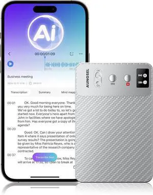 AI Voice Recorder, Transcribe & Summarize AI Audio Recorder, Support 121 Languages, 64GB Memory, Wireless Charging, App/Web Control, Digital Recording Device for Lectures, Meetings, Calls,Silver