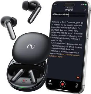 RecDot AI Voice Recorder Earbuds,  AI Meeting Assistant with Transcription, 17 Languages, FlashRecord, to-Do Lists & Summaries with AI, 48dB ANC for Meetings, Interviews & Lectures, Black