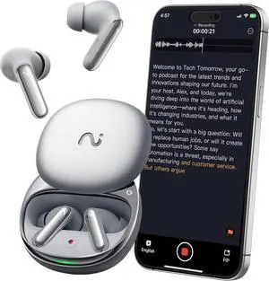 RecDot AI Voice Recorder Earbuds,  AI Meeting Assistant with Transcription, 17 Languages, FlashRecord, to-Do Lists & Summaries with AI, 48dB ANC for Meetings, Interviews & Lectures, Sliver