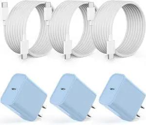 Apple MFi Certified20W USB C Fast Charger iPhone 16 15 Charge Block 3Pack 6 FT TypeC Fast Charger Cable for iPhone 16/16 Pro/16 Pro Max/iPhone 15/15 Pro Max/15 Plus All USB C Charging Devices(Blue)