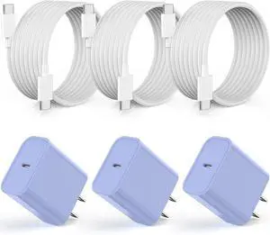 Apple iPhone 16 15 Charger Fast Charging [Apple MFi Certified]3Pack 20W USB Type C Charging Block with Long 6 FT Fast Charging Cable for iPhone 16/16 Pro/Pro Max,iPhone 15/15 Pro Max/Plus/iPad(Purple)