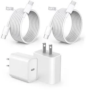 Fast iPhone 16 15 Charger, 2Pack 20W USB C Fast Charger Block iPhone 16 Charger Fast Charging with 6FT Long USB C to C Cable for iPhone 16/16 ProMax/15 Plus/15 Pro, iPad 10/Mini 6/Air 4/5/Pro 12.9/11