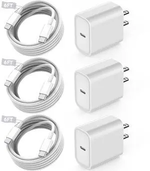 Fast USB C Charger Block,3Pack Long 6FT USB C to USB C Cable iPad Cord 20W iPhone 16 15 Charger Fast Charging for iPhone 16/16 Pro/15/15Pro/Pro Max/Plus,iPad 10th,iPad Air 5/4th,iPad Mini 6th,iPad Pro