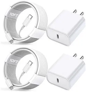 iPhone Fast Charger, [Apple MFi Certified] 2 Pack PD USB C Wall Charger Block Plug with 10FT Extra Long Type C to Lightning Fast Charging Data Sync Cable for iPhone 14 13 12 11 XR X 8 iPad and More