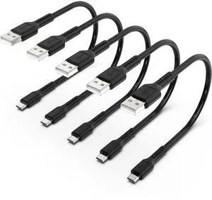 Short Micro USB Cable 1ft [5 Pack] USB 2.0 Micro USB Charging Cable Android Charger Cord for Samsung Galaxy S7 Edge S6 J7 Note 5 LG Kindle Sony PS4 TV Stick Smartphones (Black)