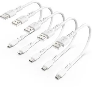 Short Micro USB Cable 1ft, 5 Pack Android Micro USB Cable Standard 2.0 USB A to Micro Charger Cord Micro B Android Charging Cable for Samsung Galaxy S7 J7 HTC LG Kindle and Charging Station,White