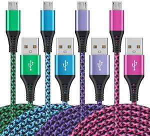 Micro USB Cable, [4Pack/3Ft] Android USB Male to Micro B Charger Cord, Fast Charging Speed Data Wire Nylon Colored Braided Powerline Cable for Samsung Galaxy S7 S6 J7 J3 J8 A01 Kindle Fire Droid