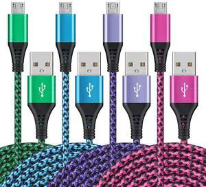 Micro USB Cables [4Pack/6Ft] AILKIN Android USB 2.0A Male to Micro B Charger Cord, Fast Charging Speed Data Wire Nylon Colored Braided Powerline Cable for Samsung Galaxy S7 S6 J7 J3 J8 A01 Kindle Fire