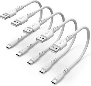 1ft 5 Pack Durable USB A to USB Type C 3A Fast Charging Cord, Compatible with Samsung Galaxy S20/S10/S9/S8 Note 20/10/9/8, Moto Z/Z2, LG G5/G6/V20/V30/V40 and new USB-C devices