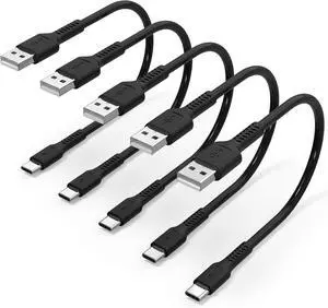 1 Foot Short USB C Cord Fast Charge 5 Pack Durable USB A to USB Type C 3A Fast Charging Cable for Charging Station Compatible with Samsung Galaxy Note 20 A20 A51 S10 S20 Plus Ultra LG Stylo K51,Black