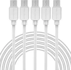 Micro USB Cable (5-Pack, 6FT) Android Charger, Long Android Phone Charger Cord for Samsung Galaxy S7 S6 Edge J7 S5,Note 5 4,LG 4 K40 K20,MP3,Kindle,Tablet,White