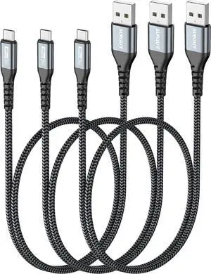 Micro USB Cable 2FT [3Pack], USB-A to Micro USB Cable Fast Charging USB 2.0 Data Transfer Nylon Braided for Samsung Galaxy S7 Edge S6, Power Bank, Android Phone, PS4