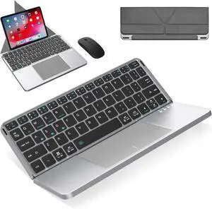 Foldable Keyboard with Touchpad and Mouse Combo, Portable Wireless Bluetooth Keyboard and Mouse Combo with Holster Stand for Business and Travel, Compatible with Mac Laptop iPad Tablet