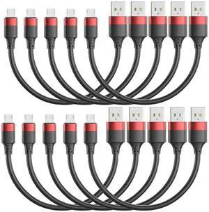 10 Pack Short Micro USB Cable 1ft, Bulk 12 inch Micro USB Cable Pack, Durable USB 2.0 Android Charger Cords for Charging Stations Samsung Galaxy S6 S7 J7 Note 5 LG Kindle Fire Sony PS4 TV Sticks