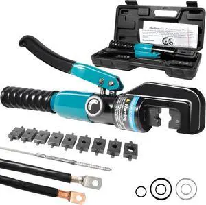 10 Tons Hydraulic Crimping Tool with 9 Dies - Battery Cable Crimper Tool & Wire Rope Crimping Tool for 12 to 2/0 AWG, 1/16" 1/8" 3/16" Stainless Steel Cable Railing Tool