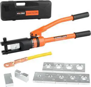 Hydraulic Crimping Tool, 16 Tons Battery Cable Crimping Tool and Range 4AWG-500MCM, 10 Pairs of Dies for Kit, Yellow Battery Cable Terminal and wire crimpers (YQ/240A)