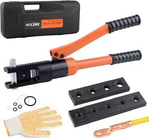 Hydraulic Crimping Tool 12 Tons, Range 8AWG-4/0AWG(250MCM), Hydraulic Cable Lug Crimper with Standard US 9 Pairs of Dies for Wire Battery Cable Terminal Crimping Tool