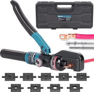 Hydraulic Crimping Tool with 9 Sets of American Standard Dies - Tool Kit Included (Standard US 12AWG to 2/0AWG)