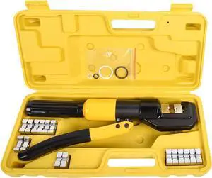 10T Hydraulic Crimping Tool 12-2/0 AWG Battery Cable Crimping Tool 0.43 inch Stroke Hydraulic Lug Crimper Electrical Terminal Crimper with 9 Pairs of Die Sets