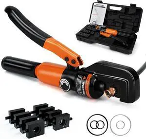Hydraulic Crimping Tool 10 Tons 12 AWG to 2/0 AWG, Battery Cable Lug Wire Terminal Crimper with 9 Die Sets, 1/8 Wire Rope Crimping Tool