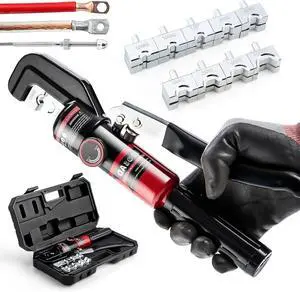Hydraulic Crimping Tool with 9 Dies - Battery Cable Crimper Tool & Wire Rope Crimping Tool for 12 to 2/0 AWG, 1/16" 1/8" 3/16" Stainless Steel Cable Railing Tool