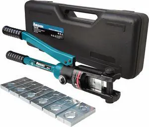 Industrial Hydraulic Cable Lug Crimper 16 Ton 9 AWG to 600 MCM Electrical Terminal Cable Wire Tool Kit Includes 13 Pairs of Die Sets