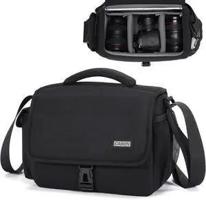 Camera Bag Case Shoulder Crossbody Bag Compatible for Nikon, Canon, Sony, DSLR SLR Mirrorless Cameras and Lenses (1.0 Black, Large)