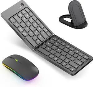 Wireless Bluetooth Keyboard & Mouse Combo, Foldable Mini Portable Typepad for iPad, iPhone, Tablet,Folding Rechargeable & Compatible with iOS, Windows, Android Devices, Laptops & Smartphones