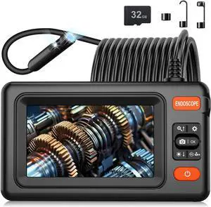 Dual Lens Endoscope Camera with Light, 1920P HD Borescope Camera with 4.3" LCD, 8 Adjustable LEDs, 16.4FT Semi-Rigid Cable & 32GB Card-IP67 Waterproof Inspection Borescope for Sewer/Drain/Pipe