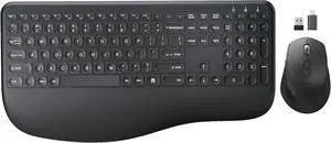 Wireless Keyboard and Mouse Combo, 2.4G Full-Sized Ergonomic Computer Keyboard with Wrist Rest and 3 Level DPI Adjustable Wireless Mouse for Windows, Mac OS Desktop/Laptop/PC (Carbon Black)